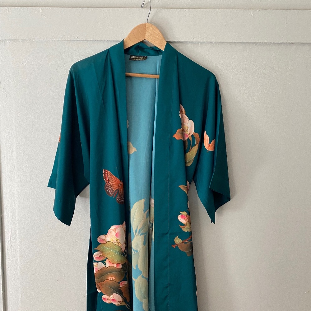 Vintage Teal Silk Sleepwear Robe